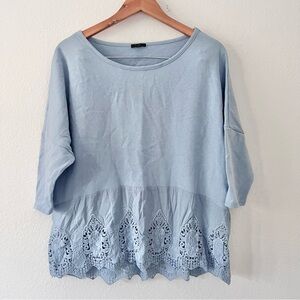Hannah Light Blue Lace Bottom Top Sz XL